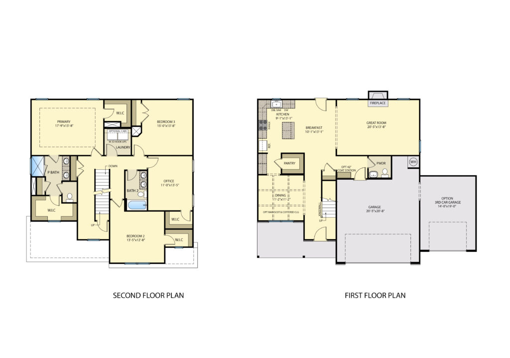 CC2480-3 3 Car Garage First & Second Floor Plan